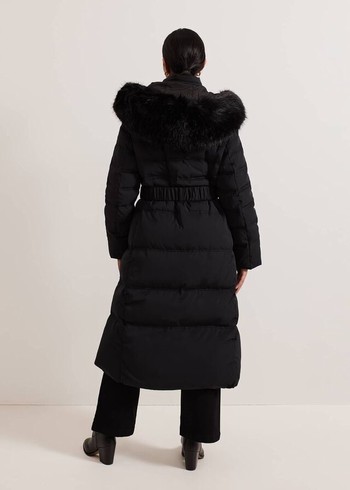 Phase Eight Petite Dixie Long Fur Hood Puffer Coats Black Canada | NLEYOT-301